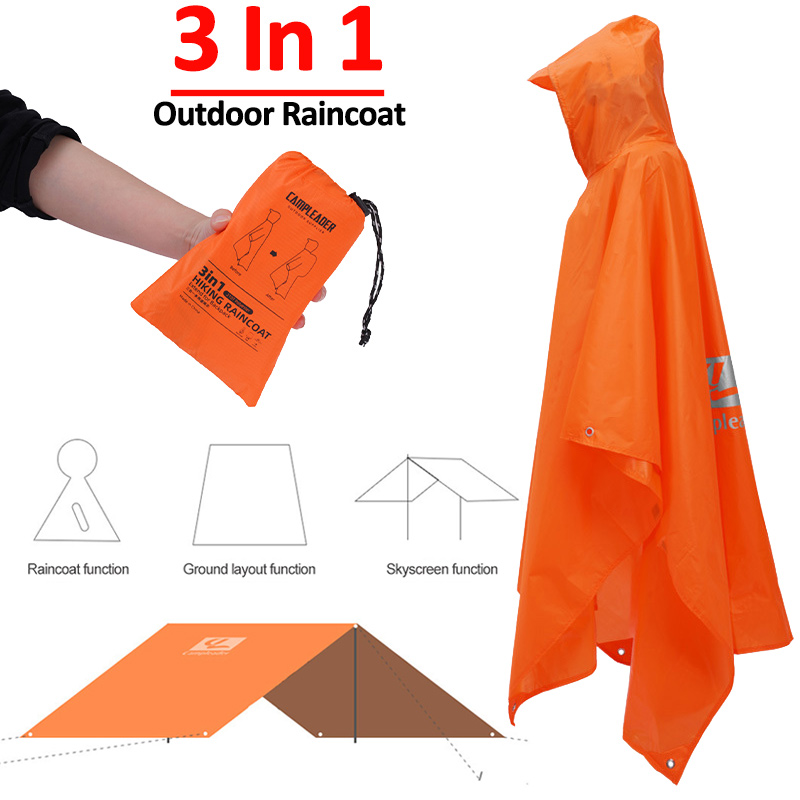 Camping Rain Poncho - 3-in-1 buitenregenjas met capuchon, lange waterdichte
