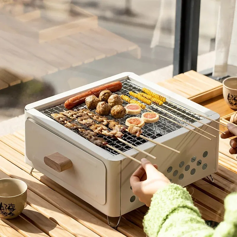 Outdoor Camping Kit - Draagbare BBQ-houtskoolgrill Mini BBQ-gereedschapsset Picknick Strand