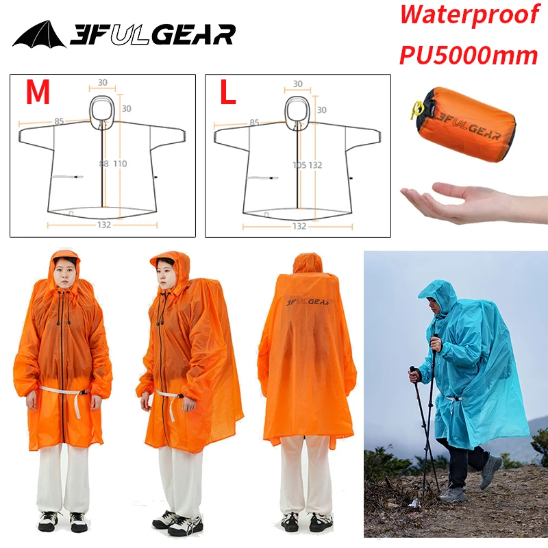 Camping Rain Poncho - 3F UL GEAR Rits Regenjas 15D