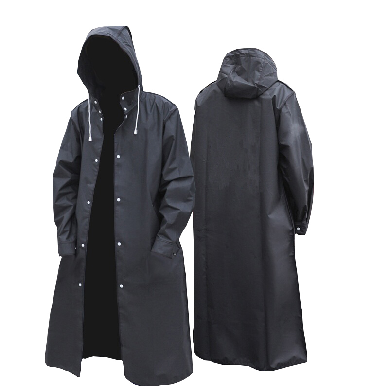 Camping Rain Poncho - Zwarte mode volwassen waterdichte lange regenjas